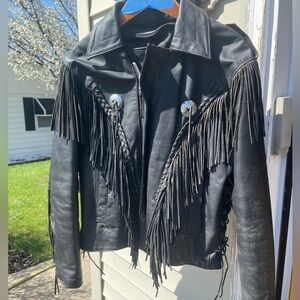 Black Fringe Leather Jacket
